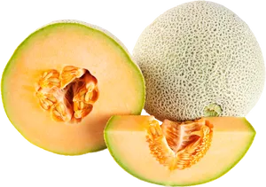 Fresh Cantaloupe Variety Display PNG image