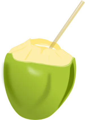 Fresh Coconut With Straw PNG image