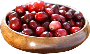 Fresh Cranberriesin Wooden Bowl PNG image