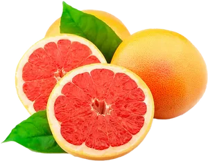 Fresh Grapefruit Slicesand Wholewith Leaves PNG