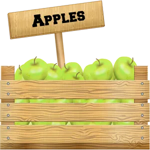 Fresh Green Applesin Wooden Crate PNG image