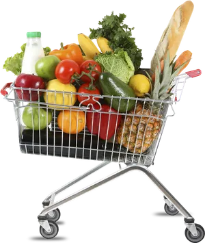 Fresh Grocery Shopping Cart Full Of Produce PNG image