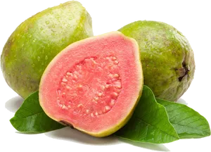 Fresh Guavaand Half Cutwith Leaves PNG image