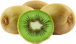 Fresh Kiwi Fruit Sliceand Whole PNG image