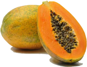 Fresh Papaya Fruit Half Cut Transparent Background