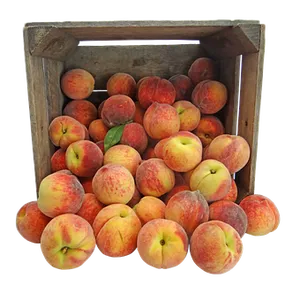 Fresh Peachesin Wooden Crate PNG image
