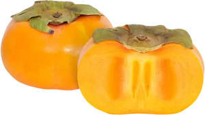 Fresh Persimmon Fruit Halfand Whole PNG image