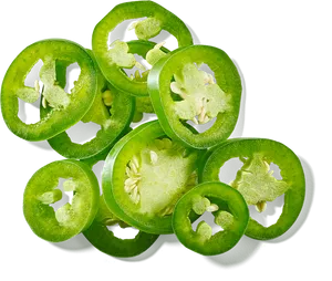 Fresh Sliced Green Jalapeno Peppers PNG image