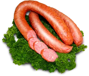 Fresh Smoked Sausageon Parsley PNG image