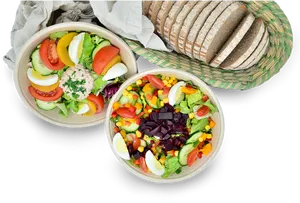 Fresh Vegetable Salad Bowlswith Bread Slices PNG image