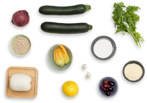 Fresh Zucchiniand Ingredients Flatlay PNG image