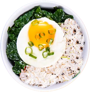 Fried Egg Spinach Rice Bowl PNG image