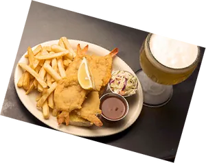 Fried Fish Platterwith Beer PNG