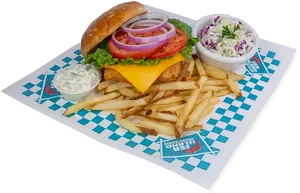 Fried Fish Sandwich Meal Setup PNG