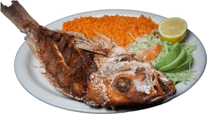 Fried Fish With Riceand Salad PNG image