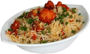 Fried Ricewith Crispy Chicken Balls PNG image