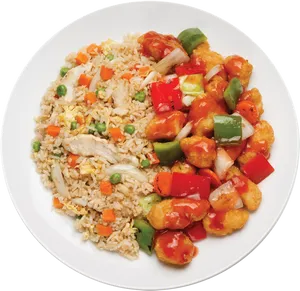 Fried Ricewith Sweetand Sour Chicken PNG image