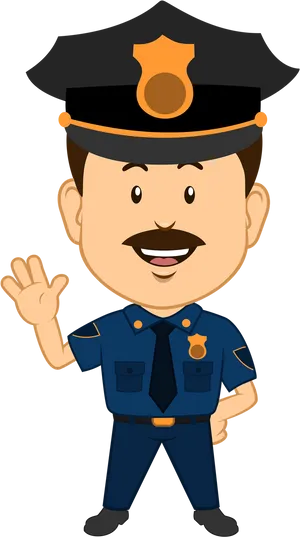 Friendly Cartoon Policeman Waving PNG image