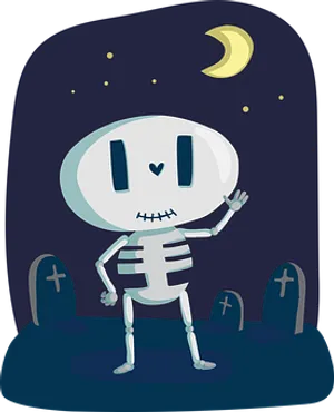 Friendly Cartoon Skeleton Night Scene PNG image