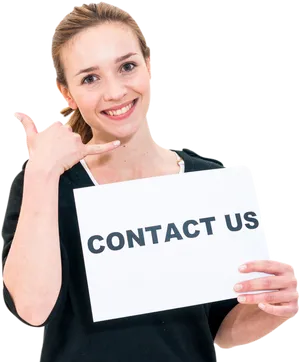 Friendly Contact Us Sign Woman PNG