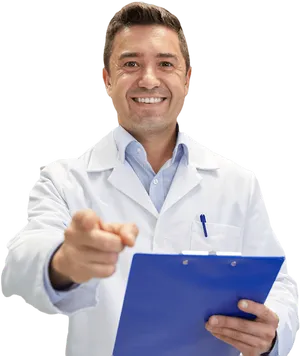 Friendly Dentist Pointing Clipboard PNG image