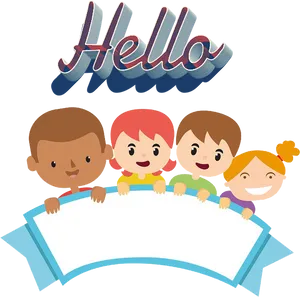 Friendly Hello Kids Banner PNG image