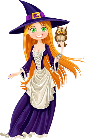 Friendly Witchwith Owl Illustration