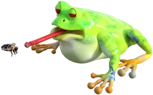Frog Catching Bee With Tongue PNG