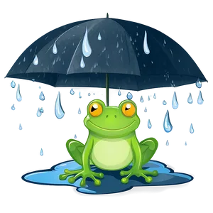 Frog In Rain Illustration PNG Dcn