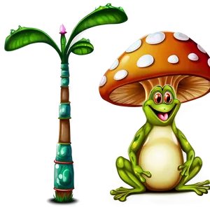Frog On Mushroom Cartoon PNG Eyg22 PNG