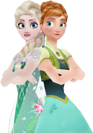 Frozen Sisters Elsaand Anna Animated Characters PNG image