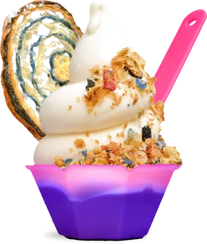 Frozen Yogurt With Toppingsand Waffle Cone PNG