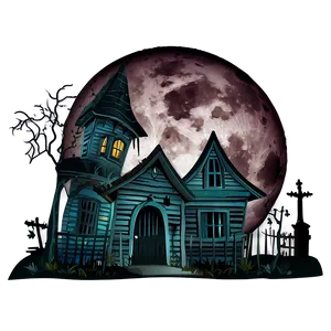 Full Moon Haunted House PNG 05242024