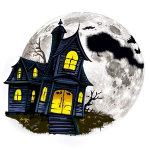 Full Moon Haunted House PNG Omh