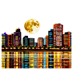 Full Moon Over Cityscape PNG Nac65