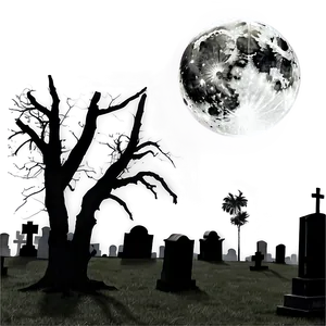 Full Moon Over Graveyard PNG Axy
