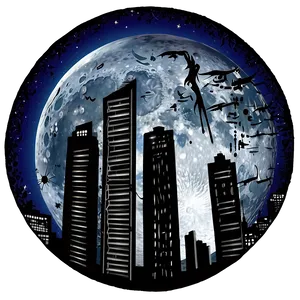 Full Moon Urban Silhouette PNG Gdb41