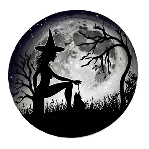 Full Moon Witch Silhouette PNG Whe70