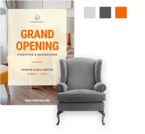 Furniture Store Grand Opening Adwith Chair PNG image