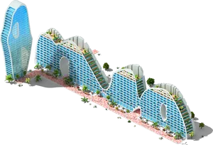 Futuristic Apartment Complex Design PNG image