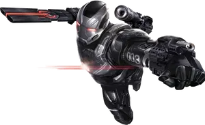 Futuristic Armored Soldier Flying With Weapons PNG image