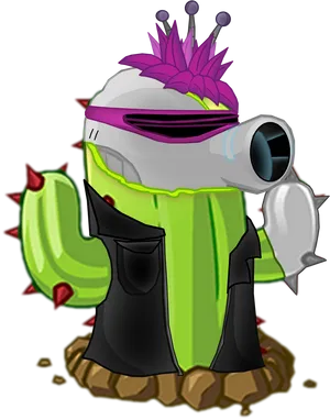 Futuristic Cactus Character Illustration PNG image