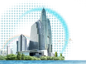 Futuristic Cityscapewith Rainbowand Tower