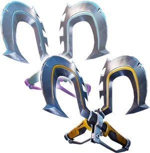 Futuristic Dual Bladed Hook Weapon PNG image