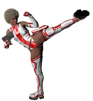 Futuristic Female Fighter High Kick PNG image