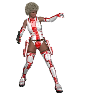 Futuristic Female Fighterin Redand White PNG image