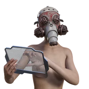 Futuristic Gas Maskand Holographic Device PNG image