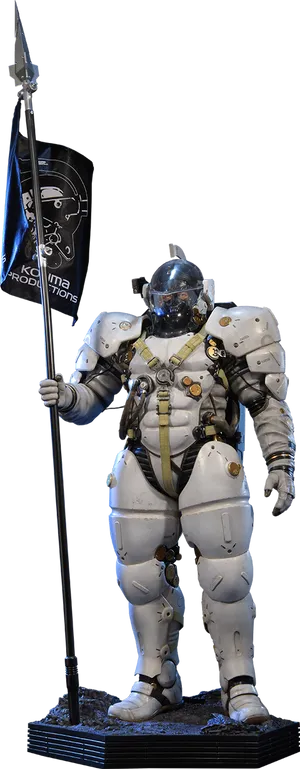 Futuristic Knight Statuewith Flag PNG image