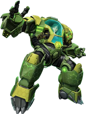 Futuristic Knightin Green Armor PNG image