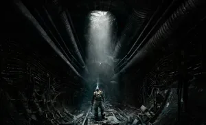 Futuristic Underground Tunnel Explorer PNG image